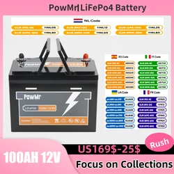 PowMr 100AH 12V miniLiFePO4 Battery Pack 6000 Cycle Built-in BMS Lithium Iron Phosphate Home Grade A Cell Solar Storage Battery