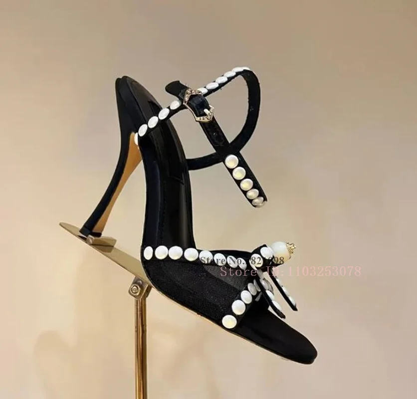 

Women Rhinestone Bowtie Knot Stiletto High Heel Sandals Crystal Ankle Strap Women's Heeled Lady Shoes
