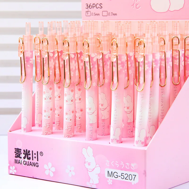 36pcs Cute Cherry Blossom Rabbit Push Type Student Activity Pencil Cartoon Student Automatic Pressing Pencil Student Stationery