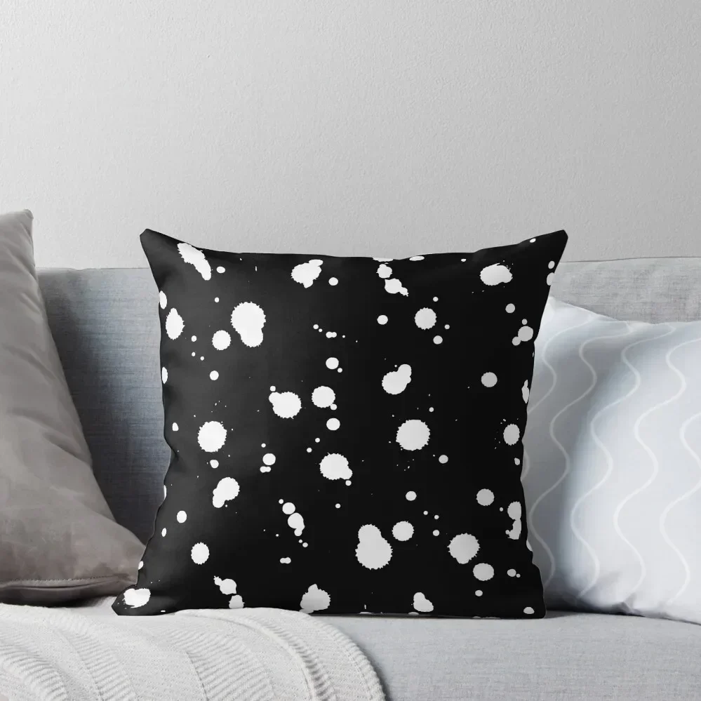 vintage seamless pattern with ink blot dot, grunge ink texture. White on black Throw Pillow Bed pillowcases pillow