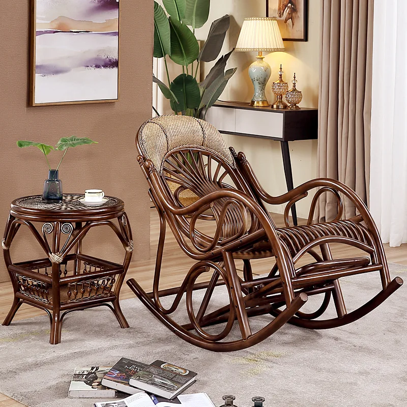 True vine rocking chair sofa balcony rattan free home leisure solid wood back chair elderly lazy recliner