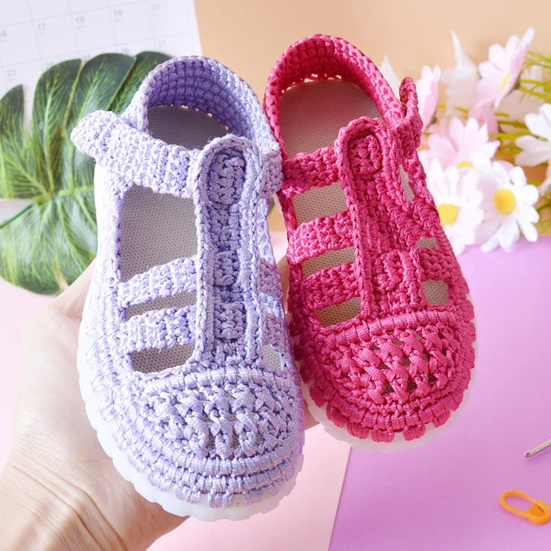 1 Pair Soft Rubber Bottom Hollow Thread Handmade Diy Slippers Fabrics New Men's Women's Slippers Sandals Crochet Materials