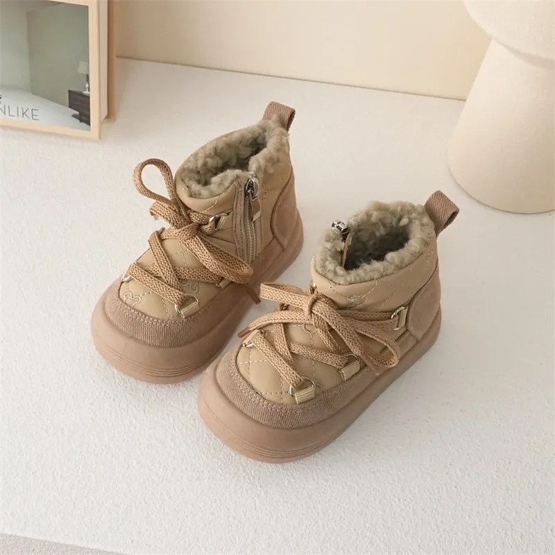 Baby Warm Fleece Inside Boots Children High-top Thicken Cotton Boots Girls Retro Short Suede Boots Boys Winter Snow Boots