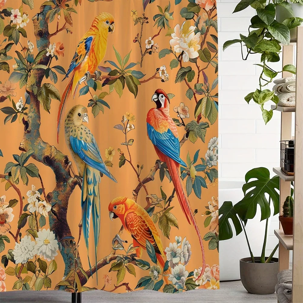 

Flowers, trees birds parrots Washable Dirt-Resistant Shower Curtain Shower Head waterproof Polyester Bath Curtain For Home Decor