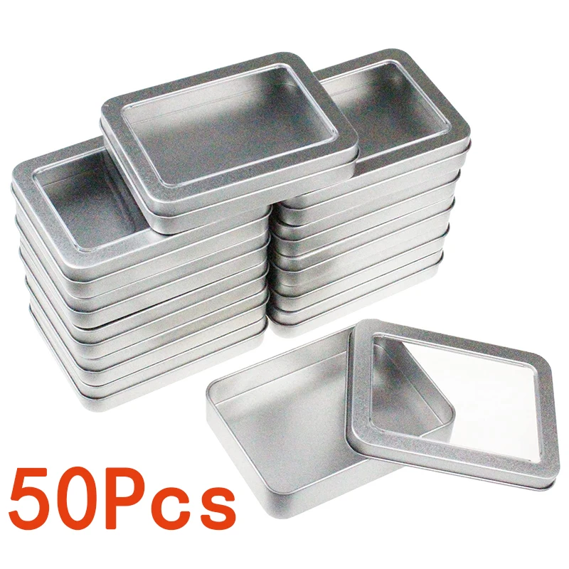 

50Pcs Metal Storage Tin Box with Lid Small Non-Hinged Empty Containers Mini Rectangular Home Craft Container 9x6.3x1.8cm