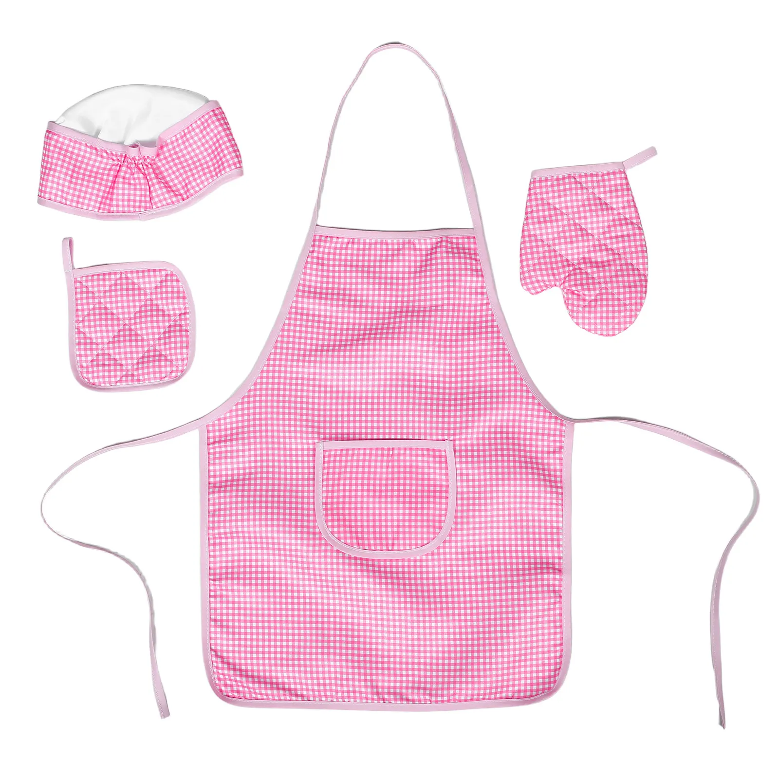 

1Set Kids Cooking Set Apron Chef Hat Glove Mat Adjustable Comfort Fit for Children Kitchen Pretend Play Baking Handwashing