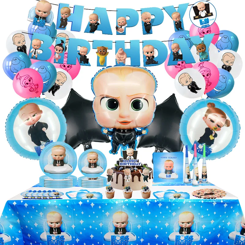 Bossed Baby Geburtstagsparty-Dekoration, Cartoon-Latexballons für Kinder, Eventzubehör, Hintergrundbanner, Einweggeschirr