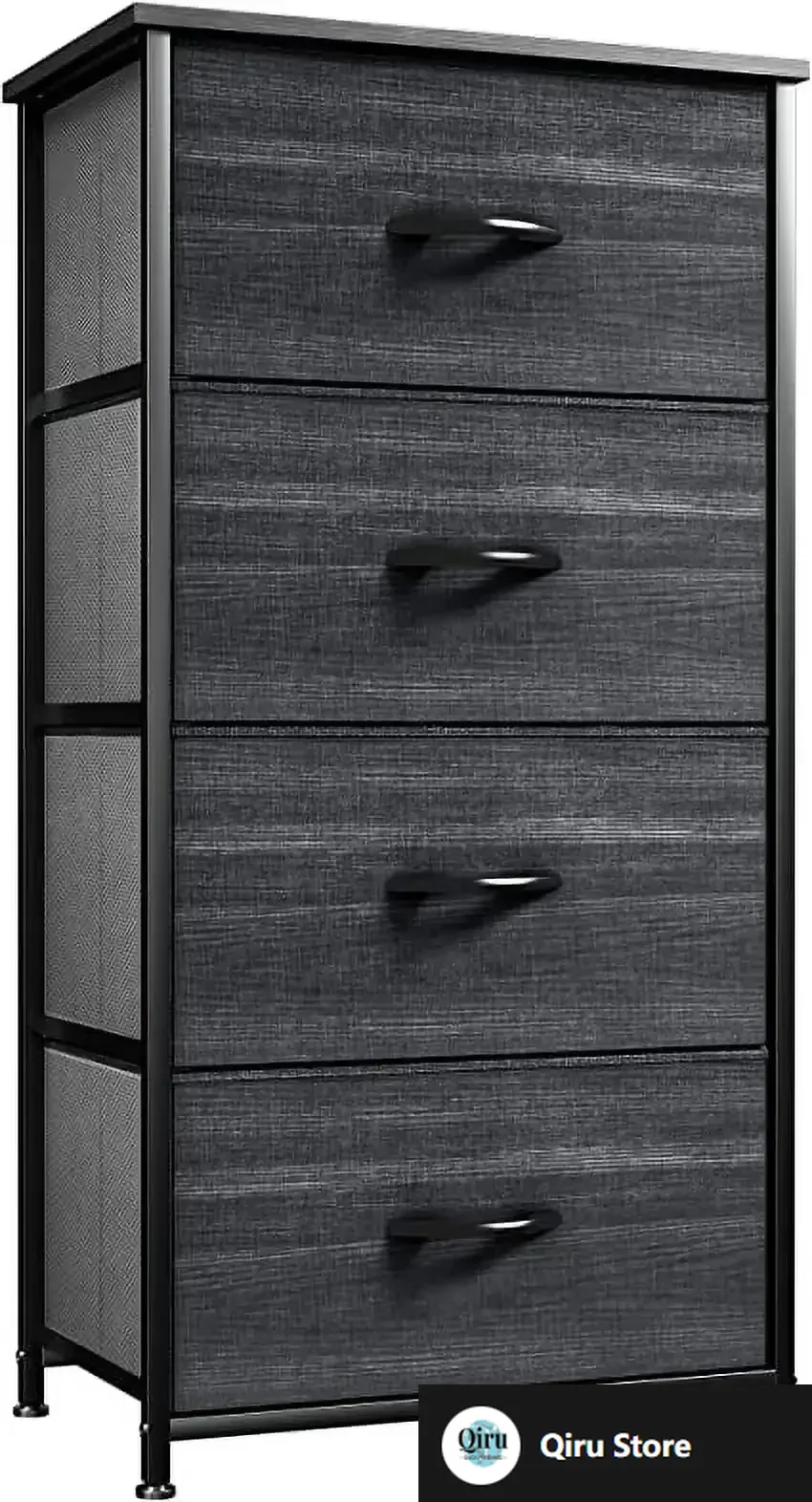 

4-Drawer Dresser - Fabric Storage Tower, Organizer Unit for Bedroom, Hallway, Living Room, Fabric Bins, Charcoal Black Wood