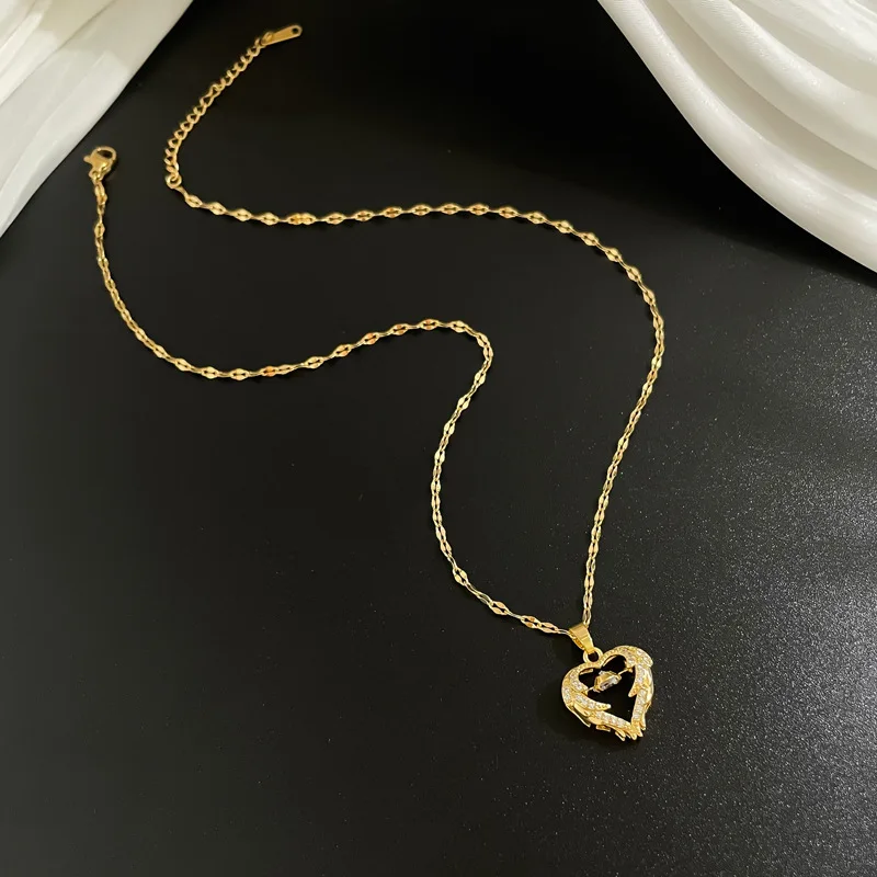 DIEYURO-الفولاذ المقاوم للصدأ القلب الجناح الزركون قلادة قلادة للنساء والفتيات ، سلسلة الترقوة الموضة ، هدية مجوهرات الحفلات ، 316L