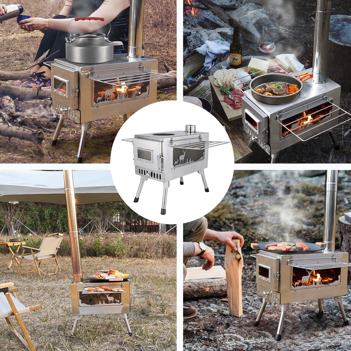 Brandhoutkachel Multifunctionele roestvrijstalen pelletbrander Camping Opvouwbare deeltjesverwarmer Draagbare houtkachel Outdoor picknick