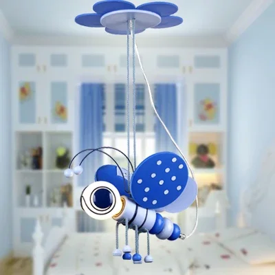 Creative cartoon honeybee chandelier children's room Princess Room Boy Girl Bedroom personality pink insect ceiling light image 4