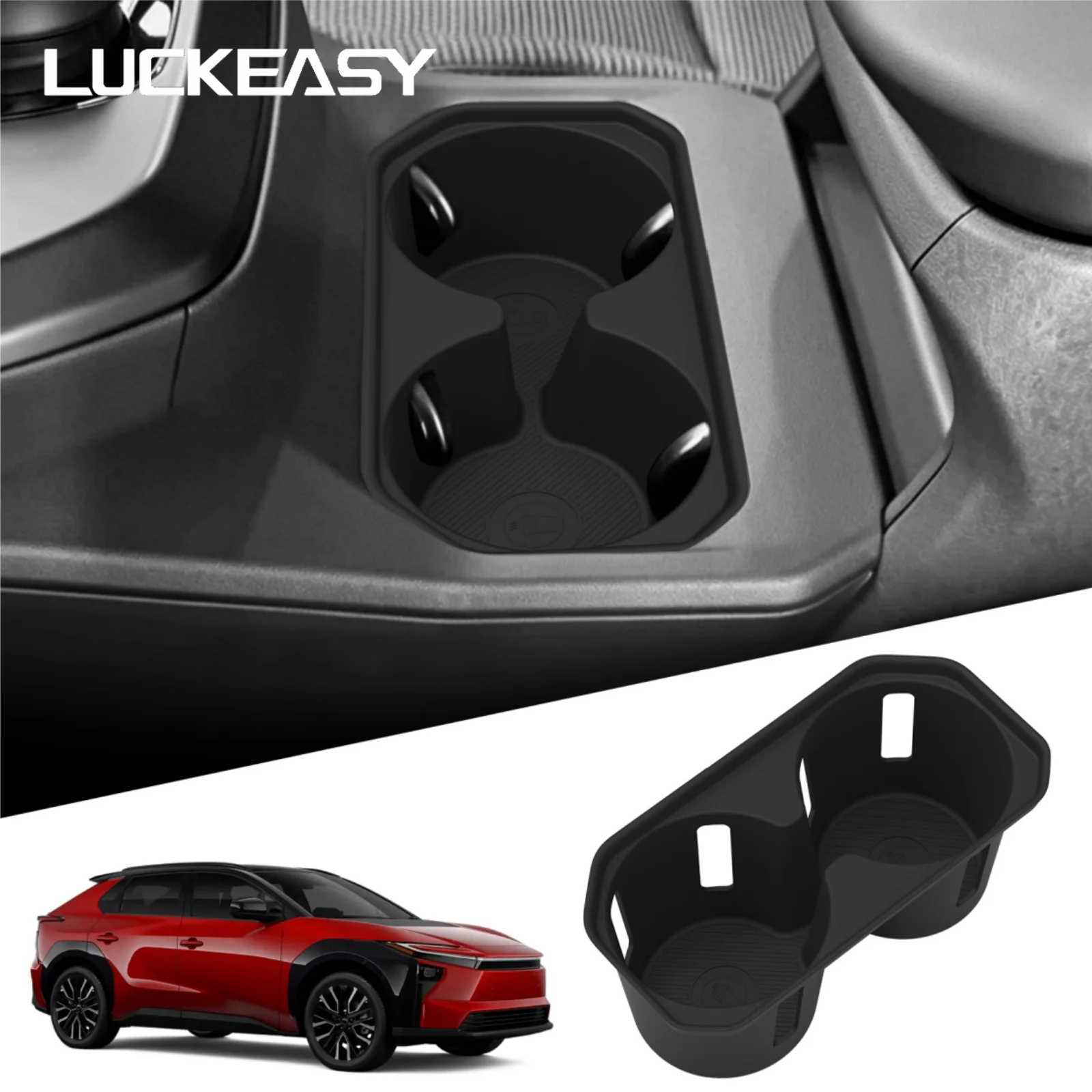 LUCKEASY for Toyota BZ4X/BZ 2026 TPE Center Console Cup Holder Liner Shock-Absorbing Car Interiror Accessories Black
