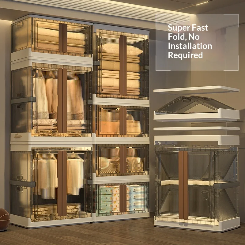 Premium-Kleiderschrank für Kinder aus Kunststoff ohne Montage, großes Fassungsvermögen, faltbar, Aufbewahrungsorganisator für Kleidung, Spielzeug, tragbarer Kindergarten-Schrank