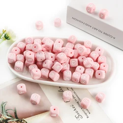 Sunrony 10~100Pcs Silicone Letters Beads 12MM Pink Square Alphabet Bead DIY Bracelet Handmade Accessories For Jewelry Making