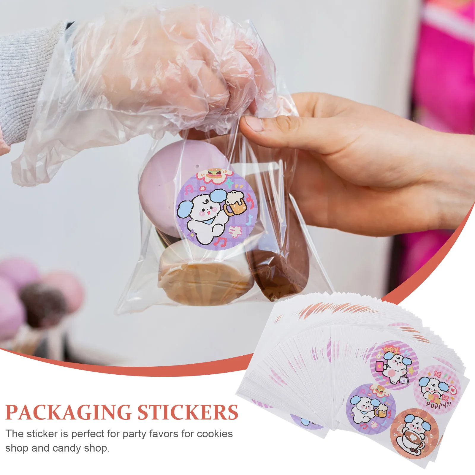 

Puppy Stickers Adhesive Dot Label Cartoon Paper Envelopes Sealing Labels Round Classification Cute Dog Seal Tags Baking