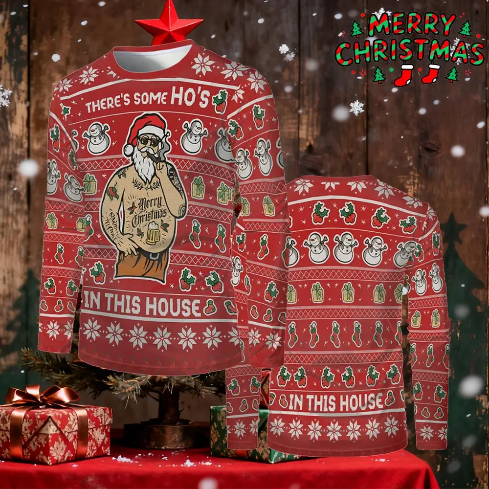 

Funny Santa Claus 3D Printed Long-Sleeve T-Shirts Ugly Christmas Theme Pattern Tops Fashionable Men And Women Party Streetwear