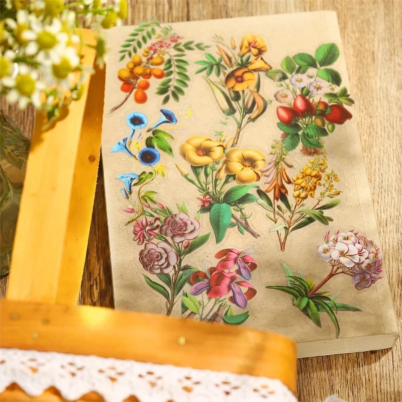 50Pcs Stickers Tin Box Sticker Plant Gift Series with Mushroom plant Retro handbook Monet backyard Scrapbook cut 190*120mm