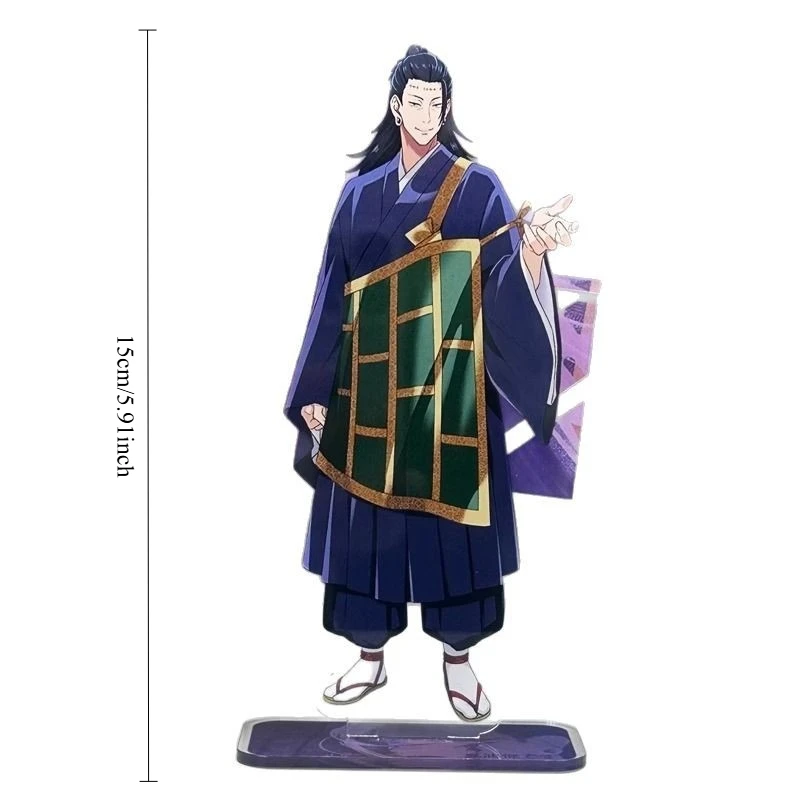 Figurki akrylowe Jujutsu Kaisen, postacie z anime: Satoru Gojo, Geto Suguru, Fushiguro, stojące, ozdobne podstawki.