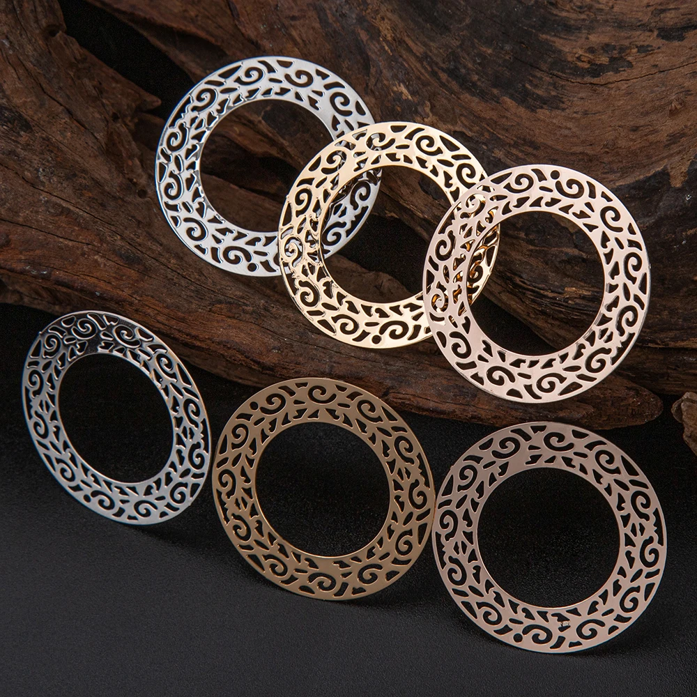 10pcs 40*40mm Round Circle Charms Hollow Out Moire Texture Charm Jewellery Making Accessories B2912