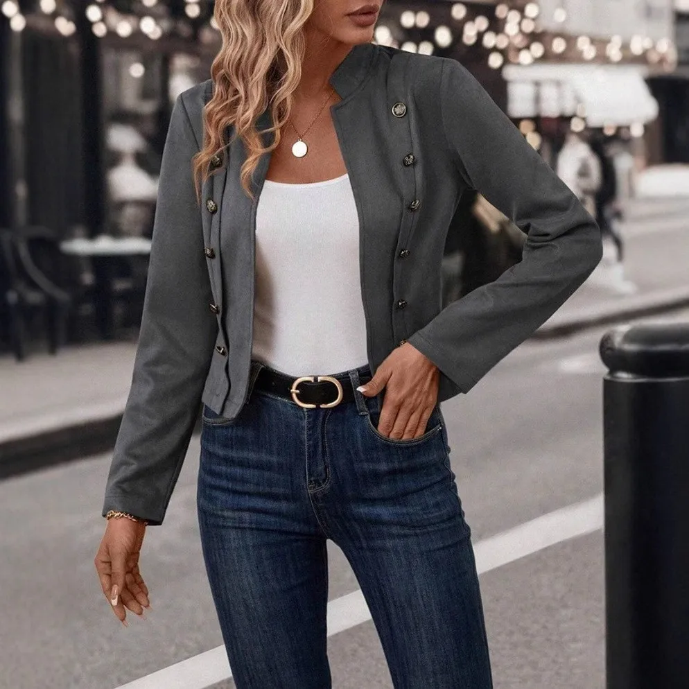 Women's Spring Autumn Demi-Season Ethnic Style Slim Fit Mock Neck Long Sleeve Solid Color Medium Weight Pullover Jacket with