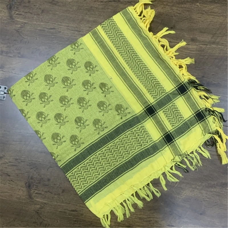 Skull Pattern Arab Keffiyeh Shemagh Square Scarf Lightweight Neck Warmer Cover Desert Scarves Shawl Headwrap for Camping