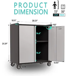Large Capacity 2 Door Metal Storage Cabinet With Shelf And Caster