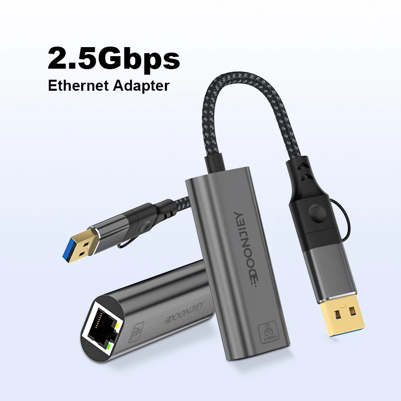 

2.5G USB Ethernet Adapter USB3.0 USB-A/Type-C to RJ45 Network Card 2500Mbps Ethernet Gigabit Adapter Lan Card for MacBook Laptop