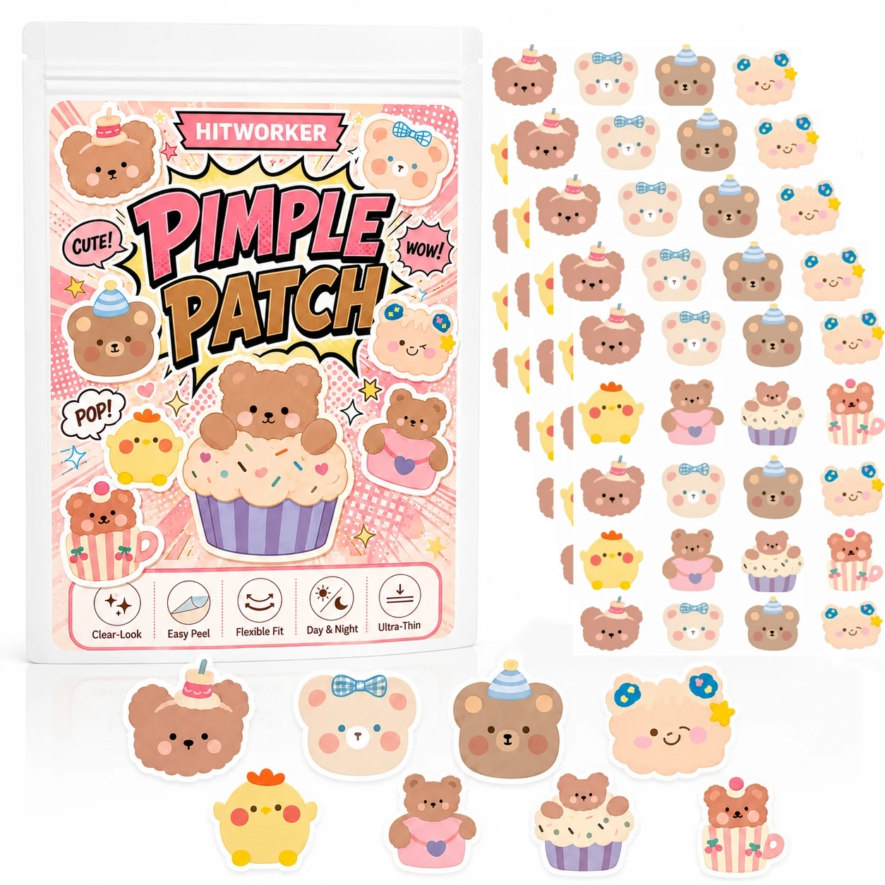 100PCS Pimple Cover Patches, Clear-Look Hydrocolloid Beauty Patches For Day And Night Use, Easy Peel Spot Cover