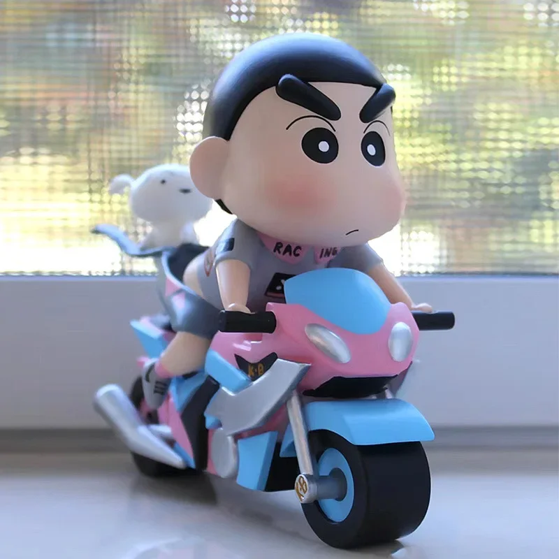 

New Anime Figure 13cm Crayon Shin-Chan Motorcycle Dog Pvc Statue Model Doll Collectible Desktop Ornament Children's Toy Gifts