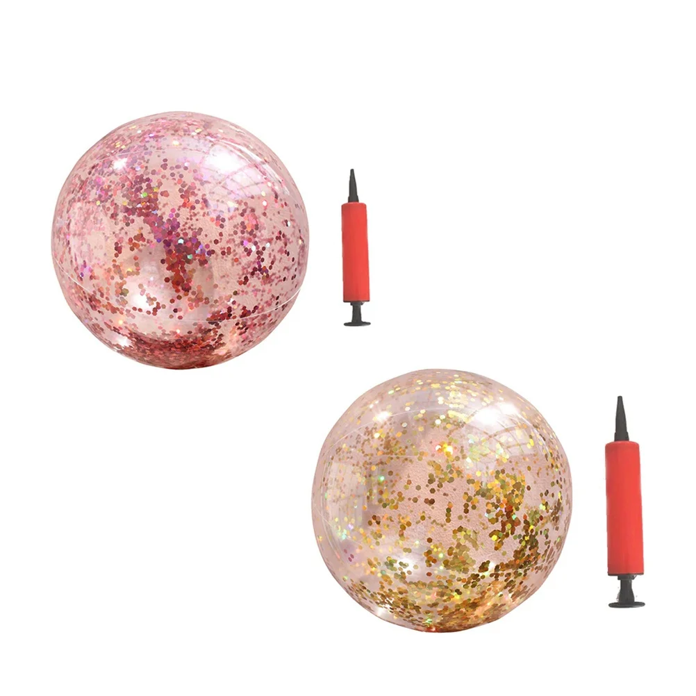 2 قطعة كرات الشاطئ الترتر القابلة للنفخ كرة PVC شفافة مستديرة سهلة النفخ للأطفال لعب الكرة لحمام السباحة الشاطئ حفلة عيد ميلاد النشاط