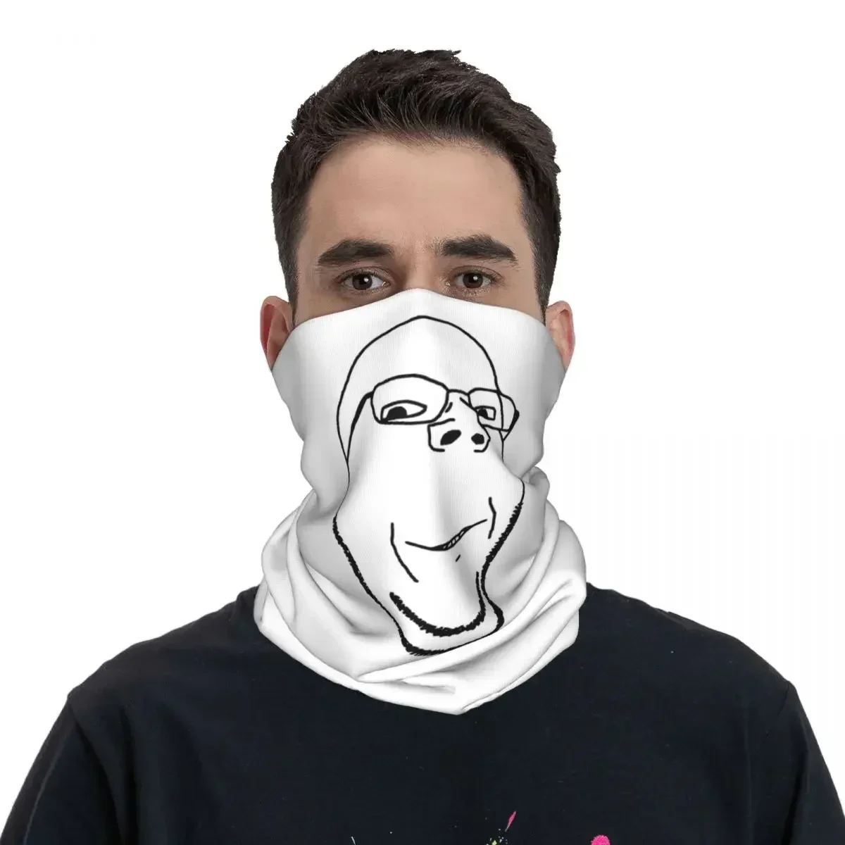 Smiling Wholesome Wojak Soyjak Bandana Neck Gaiter Printed Wrap Mask Scarf Multi-use Cycling Scarf Sports For Men Women Adult