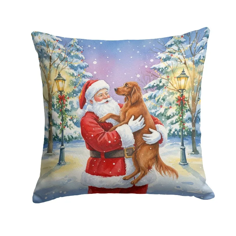 Adorável almofada decorativa de Papai Noel Irish Setter – Almofada de destaque interna e externa de 14 x 14 polegadas para sofá-cama e pátio