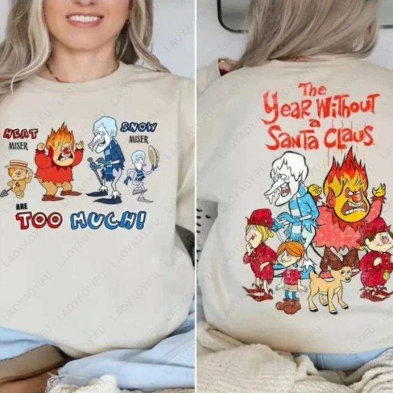 سترة بغطاء للرأس منقوشة خلفية للعام بدون سانتا Miser Brothers برسومات كرتونية مضحكة هدية عيد الميلاد متطابقة مع بلوفر دافئ للبالغين