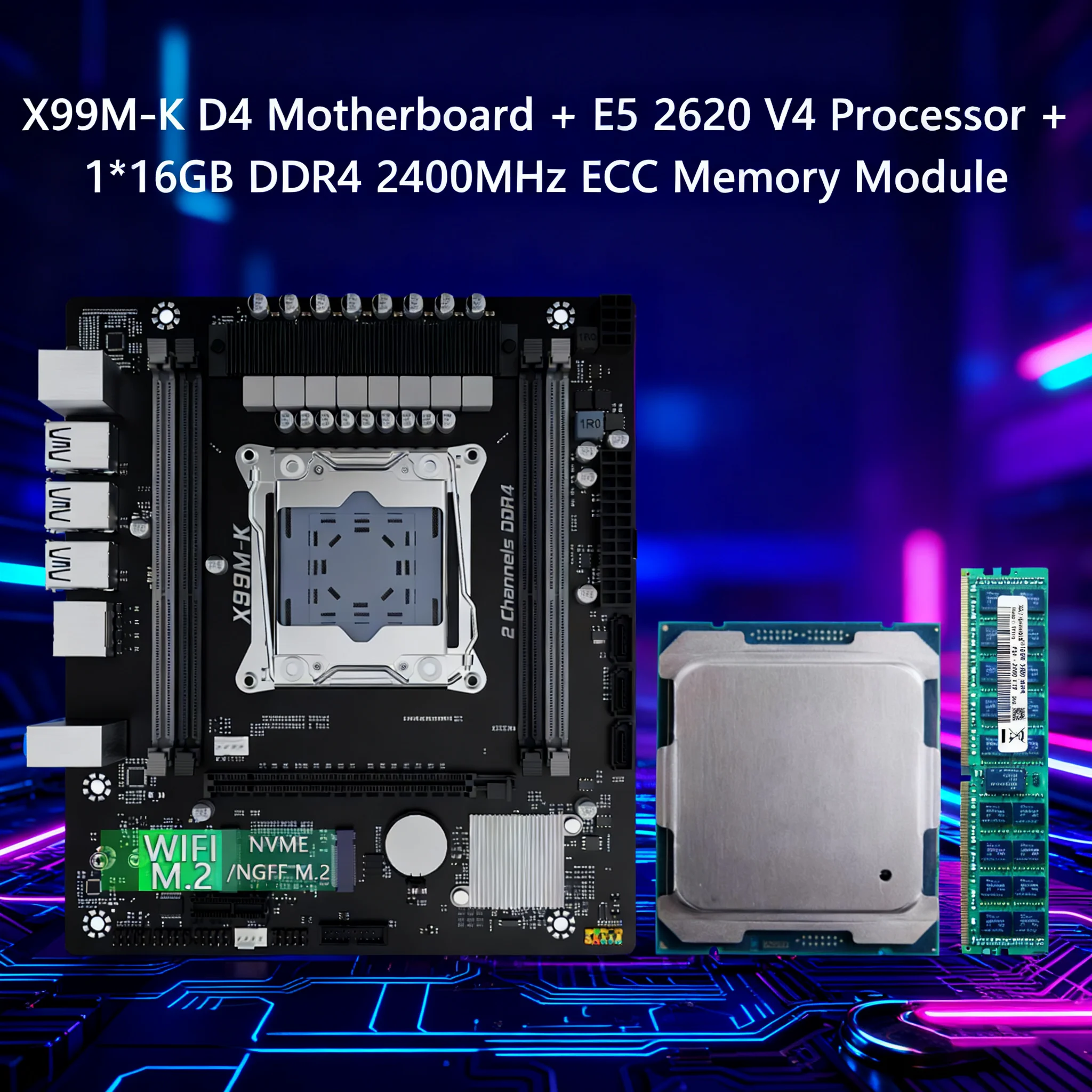 X99 8 fases LGA2011-3 conjunto kit xeon e5 2620 v4 16g = 1*16g 2400 ddr4 ram reg ecc memória nome/ngff sata m.2 wifi m.2 computador de jogos