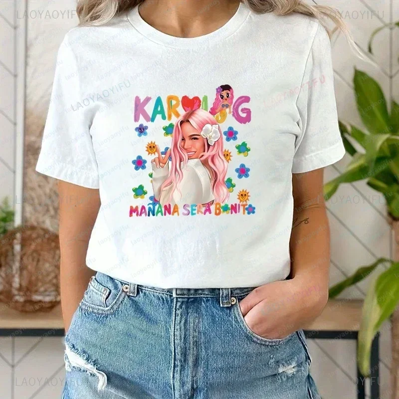 Famous Singer KAROL G Classic Poster Printed Women's Shirt, Everyday Casual Street Wear, Spring and Summer Top 0 Neck T-shirt