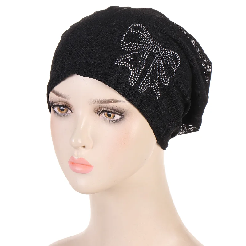 KepaHoo Muslim Women Hijab Under Scarf Rhinestone Bowknot Turban Hair Loss Chemo Cap Islam Headscarf Arab Bonnet Underscarf Hat