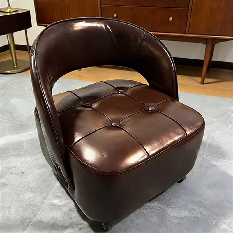 Oil wax leather universal wheel small stool yo chair pulley low stool with backrest living room household stool shoe changing st