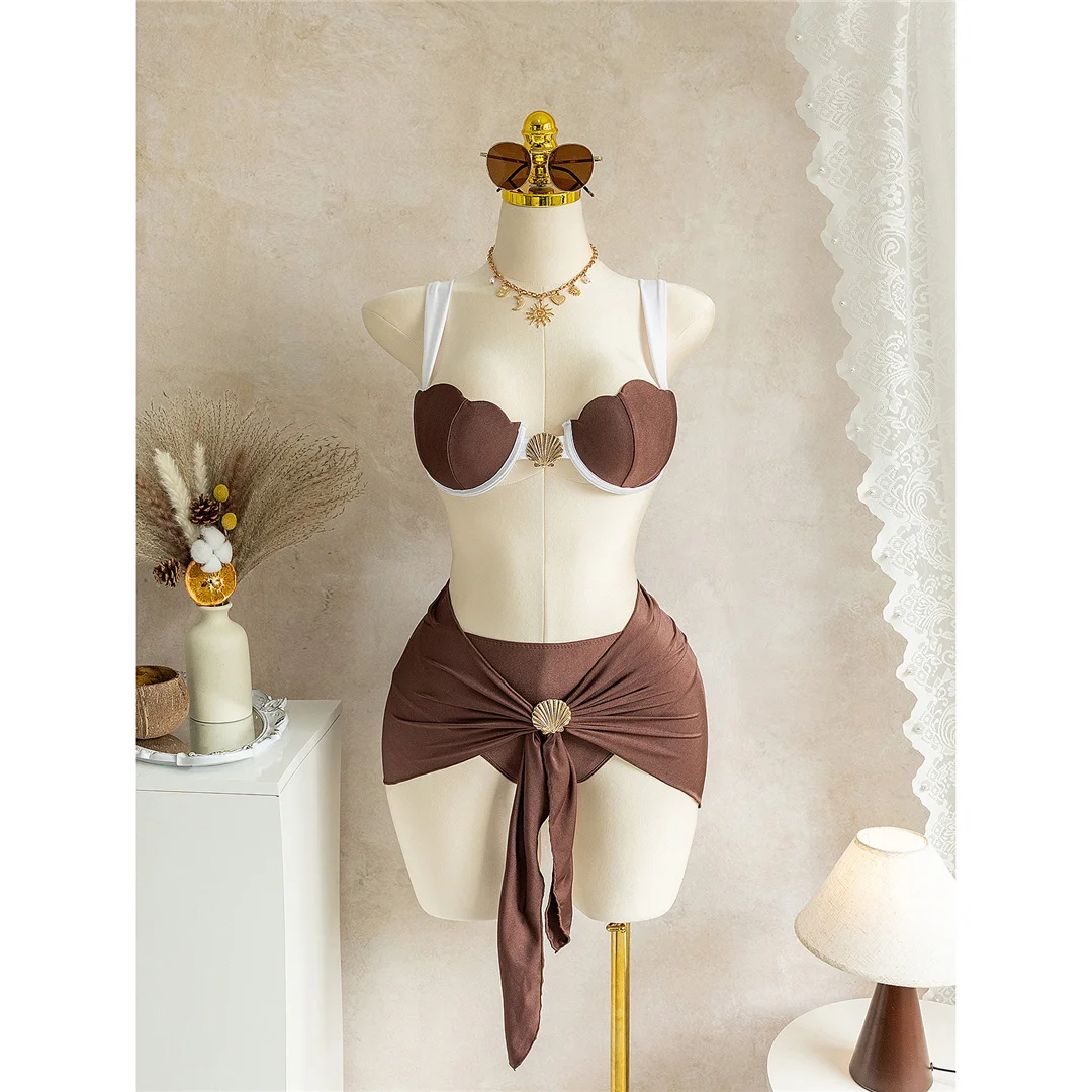 S - XL 3-teiliges Set mit Rock, Bügel-Bikini, Damen-Badeanzug, Damen-Bademode, dreiteiliges Bikini-Set, Badeanzug, Badebekleidung, Schwimmanzug V7948 – Detail 3