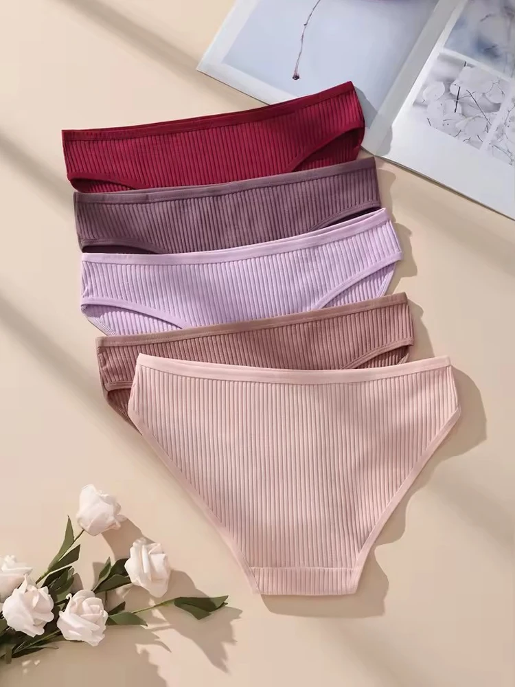 Celana Dalam Wanita 5 Buah/Set Celana Dalam Bergaris Pakaian Dalam Wanita Celana Dalam Katun Pinggang Rendah Celana Dalam Wanita Seksi Lingerie Wanita Lembut S-XXL