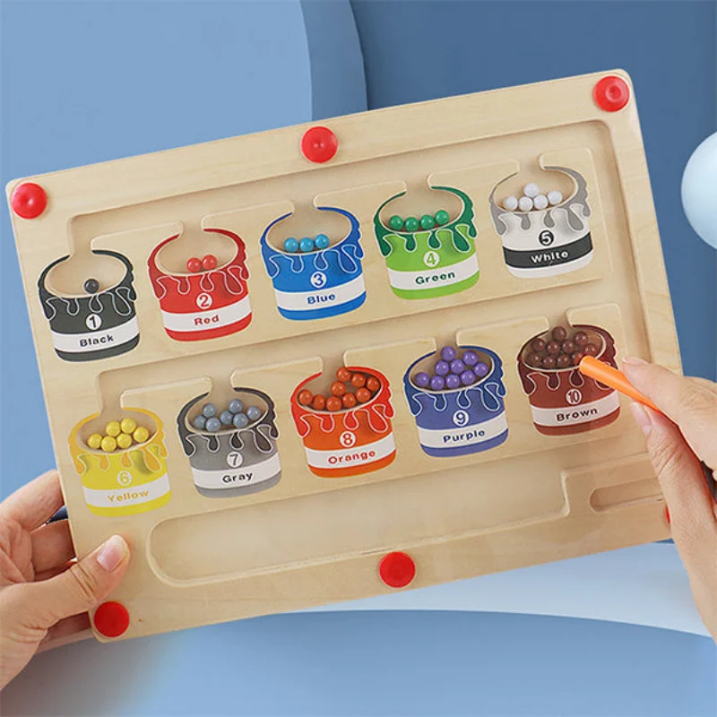 

Wooden Magnet Puzzle Game Board With Magnetic Color And Number Maze 55 Beads Fine Motor Skills Toys Learning & Education Toys