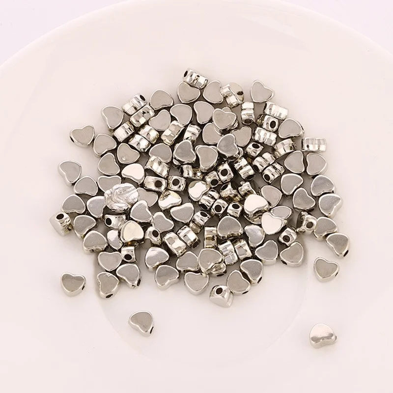 200Pcs 6x7mm Gold Color Silver Color Inside Hole Love Heart Beads CCB Charm Loose Spacer Beads For DIY Jewelry Accessories