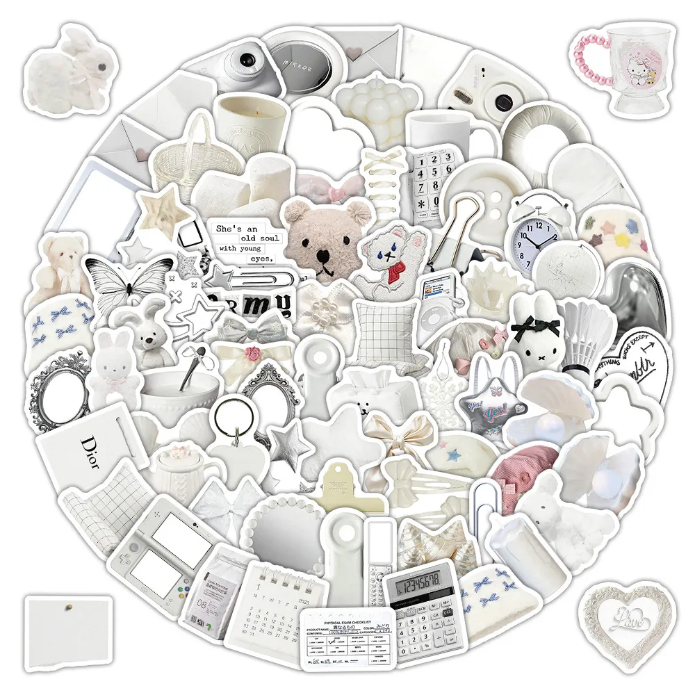 

103Pcs White Series INS Aesthetic Stickers Minimalist Pure White DIY Decals for Daily Decoration Papery Pop Store