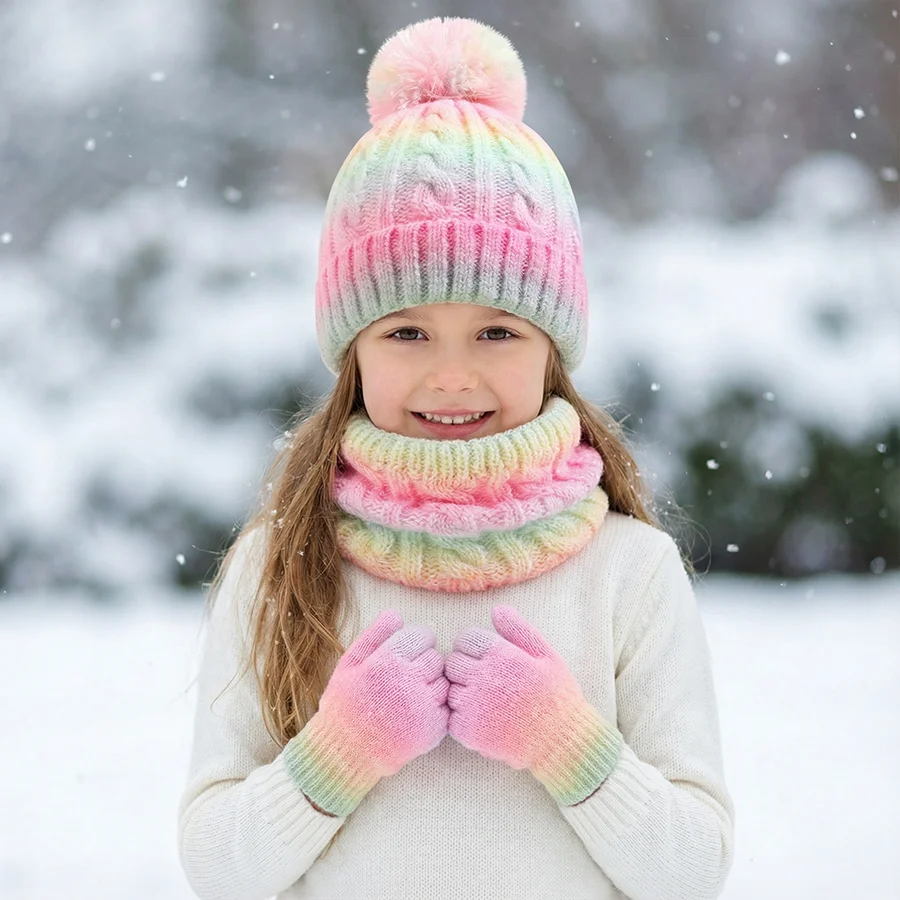 3-piece set of children's single ball hats, scarves, gloves, autumn and winter new hats view 5