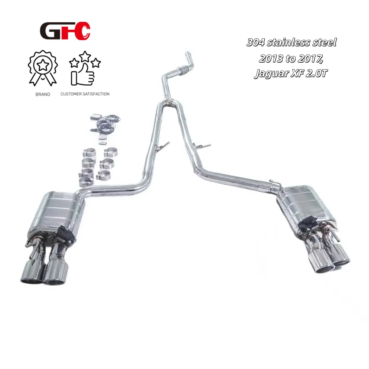 

GFC catback SUS304 high-performance exhaust system from 2013 to 2017, with valve muffler and 4 tips Suitable for Jaguar XF 2.0T