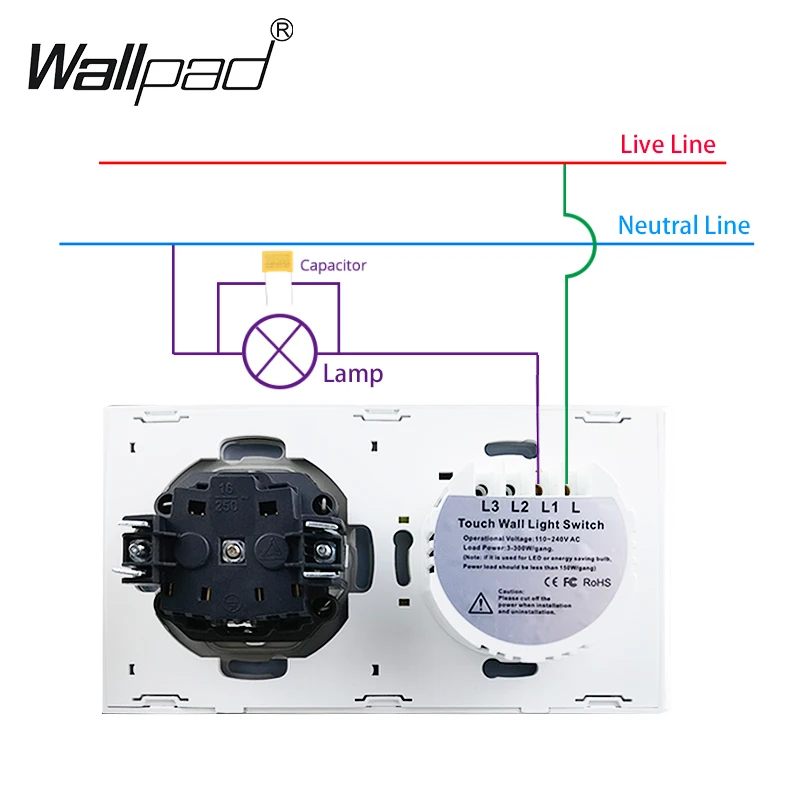 Touch Light Switch With EU Wall Socket Black 1 Gang 1 Way Led Interruptor Crystal Dark Blue Backlight Wallpad Home Improvemet