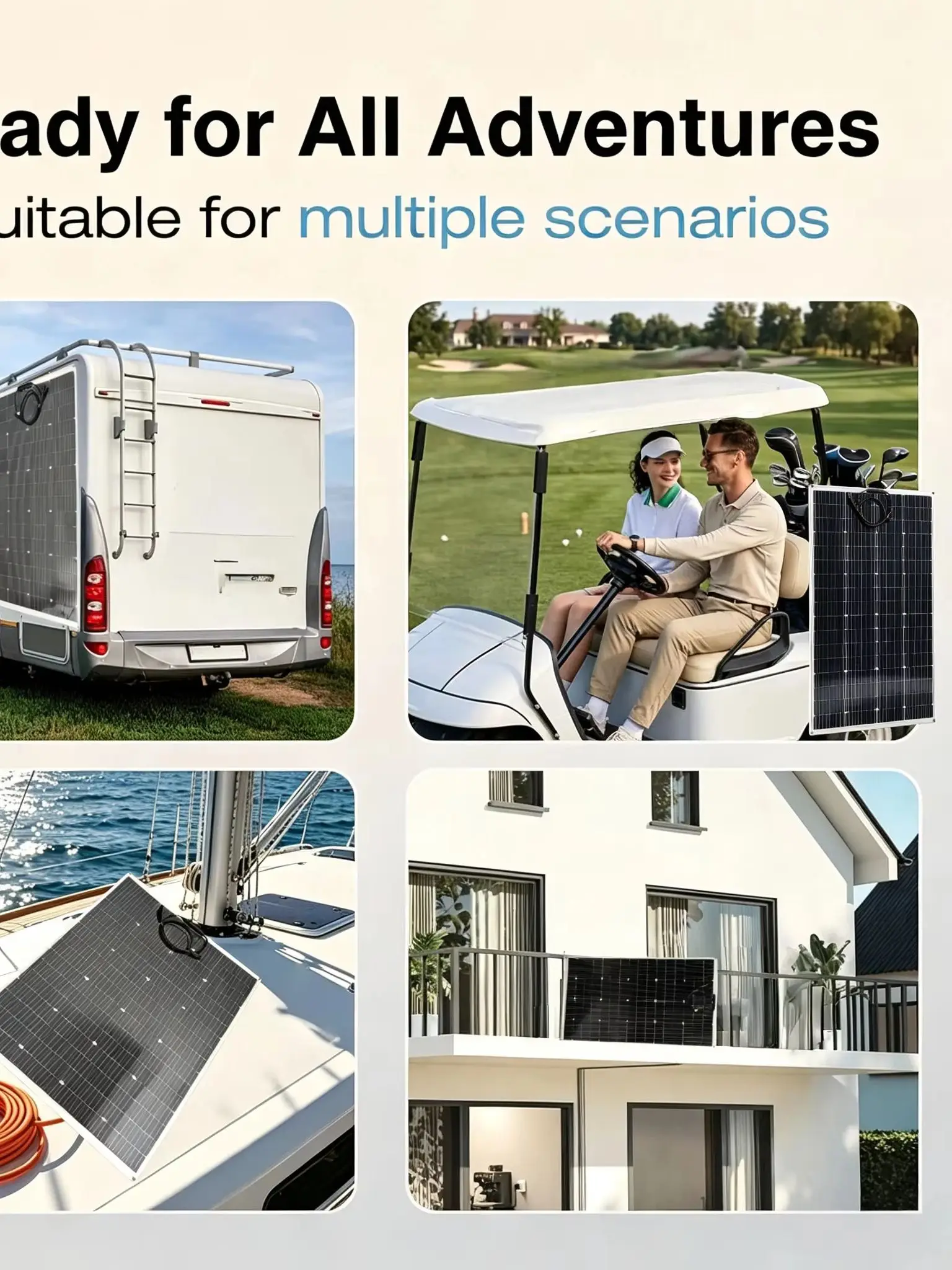 150 W flexibles, leichtes, biegbares monokristallines PET-Solarpanel, 12 V PV-Modul mit Ladekabel, wasserdicht, für Wohnmobile, Marineboote, 12 V Batterie, netzunabhängige Stromversorgung für den