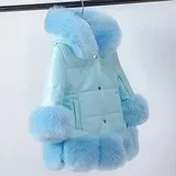 Girls Winter Thick Coat 2024 New Korean Children Clothing Children PU Leather Fur Medium Length Hooded Cotton Coat