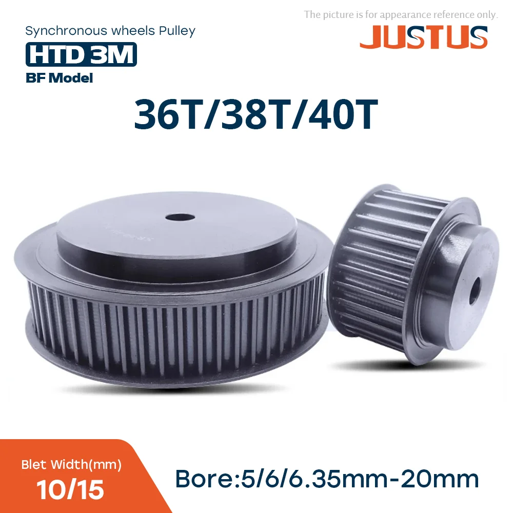 HTD 3M 36T 38T 40T Black Steel Synchronous Wheels Bore 5-20mm  Keyway Bore 3x1.4/4x1.8/5x2.3/6x2.8mm Timing Belt Width 10/15mm