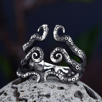 New Design Retro 316L Stainless Steel Men's Ring Punk Rock Fashion Pirate Octopus Ring For Men Women Opening Animal Jewelry Gift