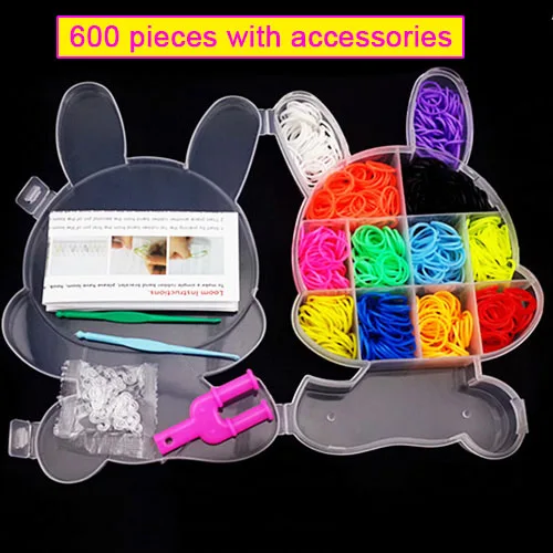 Colorful Rubber Loom Bands Elastic DIY Set Box Girls Gift Weaving Bracelet Tool Kit Kids Arts Crafts Toys Children 7 8 10 Years